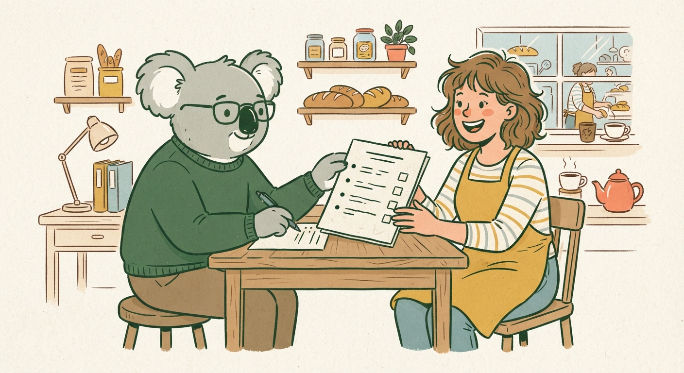 Illustration of a small business owner at work, protected under Coverage Koala